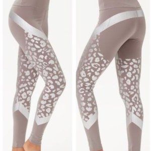 Gray and Silver Leopard Print High Waist Leggings